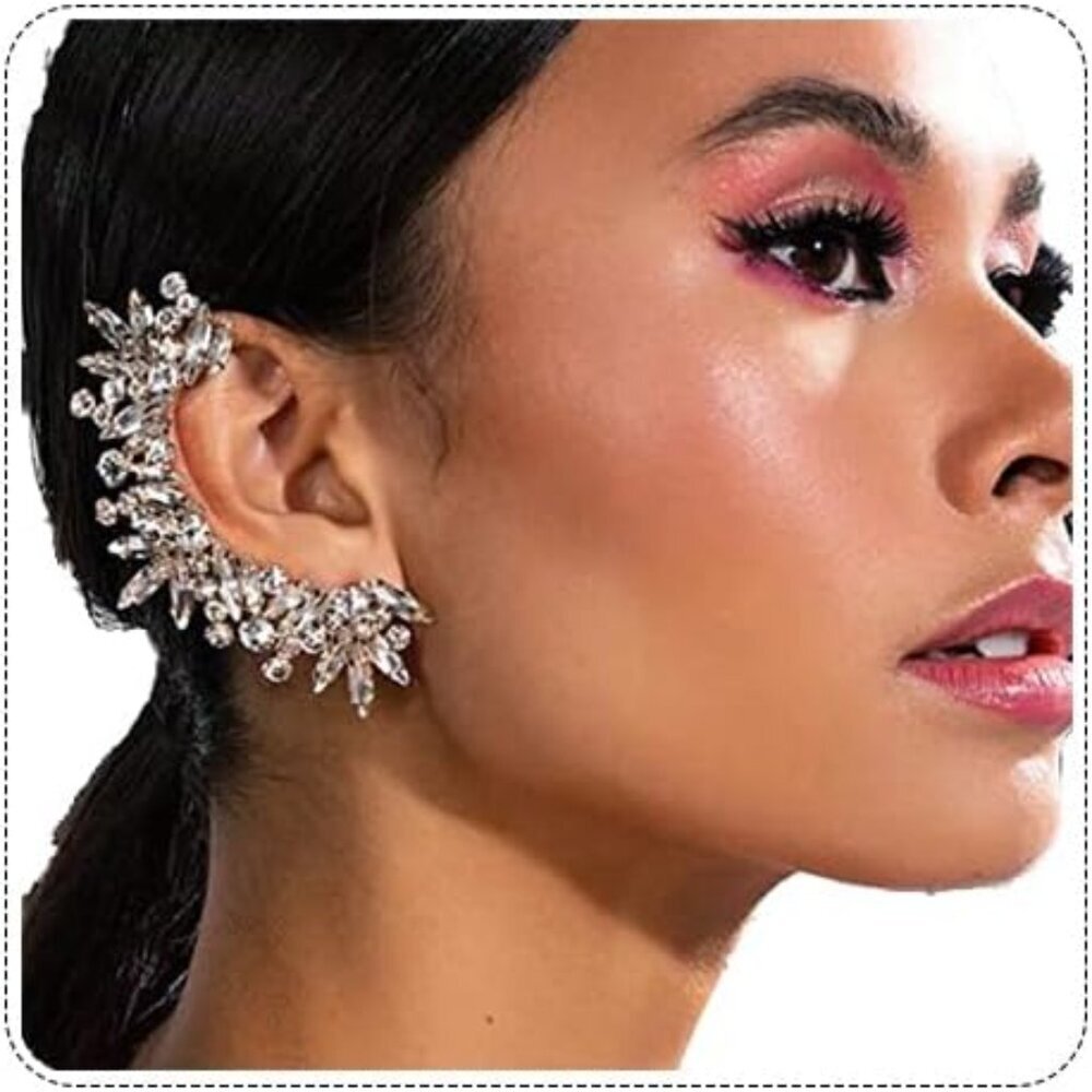 Silver Rhinestone Ear Cuffs for Women, Bridal, Party, Wedding Jewelry